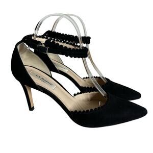 LK Bennett Women's Black Pom Pom Suede D'Orsay Heels Size 40 Size 9